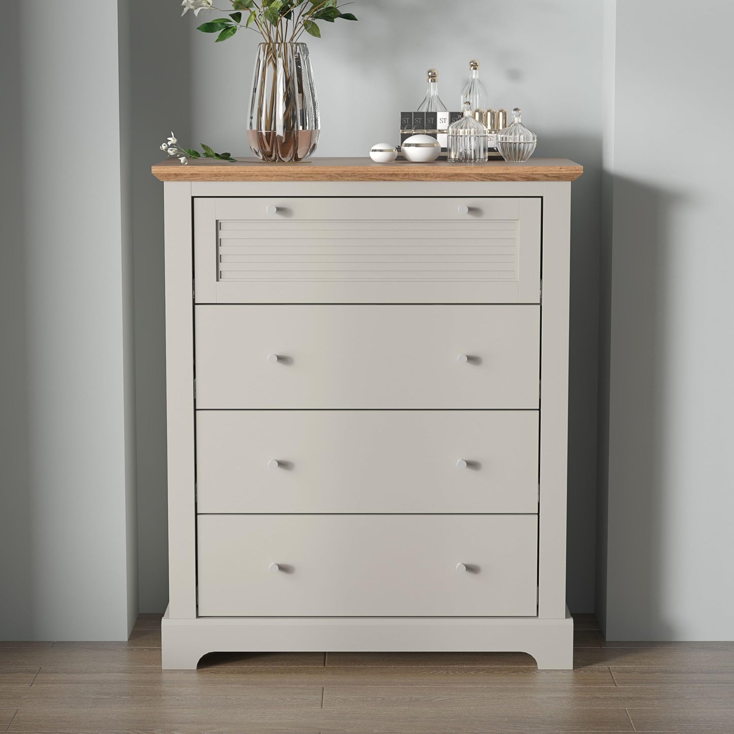 Galano Milan 4 Drawer Chest - Chest of Drawer with Storage for Bedroom - Organizers and Storage Cabinet for Hallway - Entryway or Living Room (Ivory/Oak,)