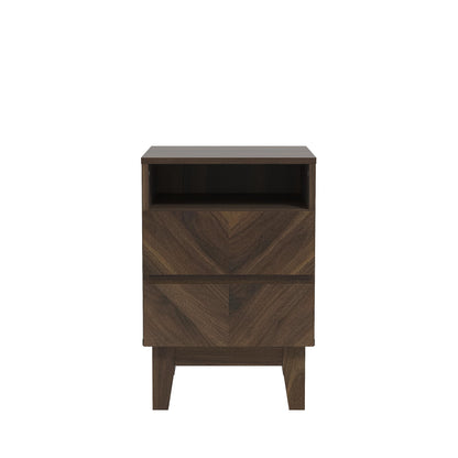 Galano Hanwell 2 Drawer Side Table, Stylish Fishborne Design End Table with Drawer Open Shelf Stable Sturdy Engineered Wooden Nightstand Storage for Small Spaces/Living Room/Bedroom (Walnut)