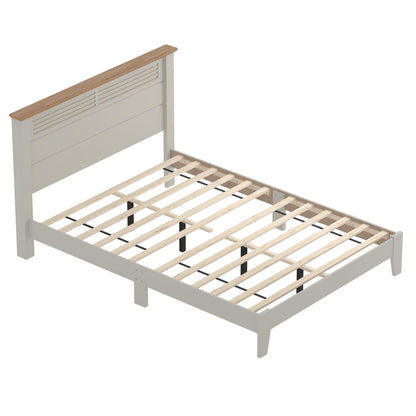 Galano Milan Double Bed - Stylish Wooden Bedframe with Mirrored Headboard - Sturdy Bedframe for Adult - Wood Slat Support - Easy Assembly – Bedroom Furniture (Pearl White Oak)