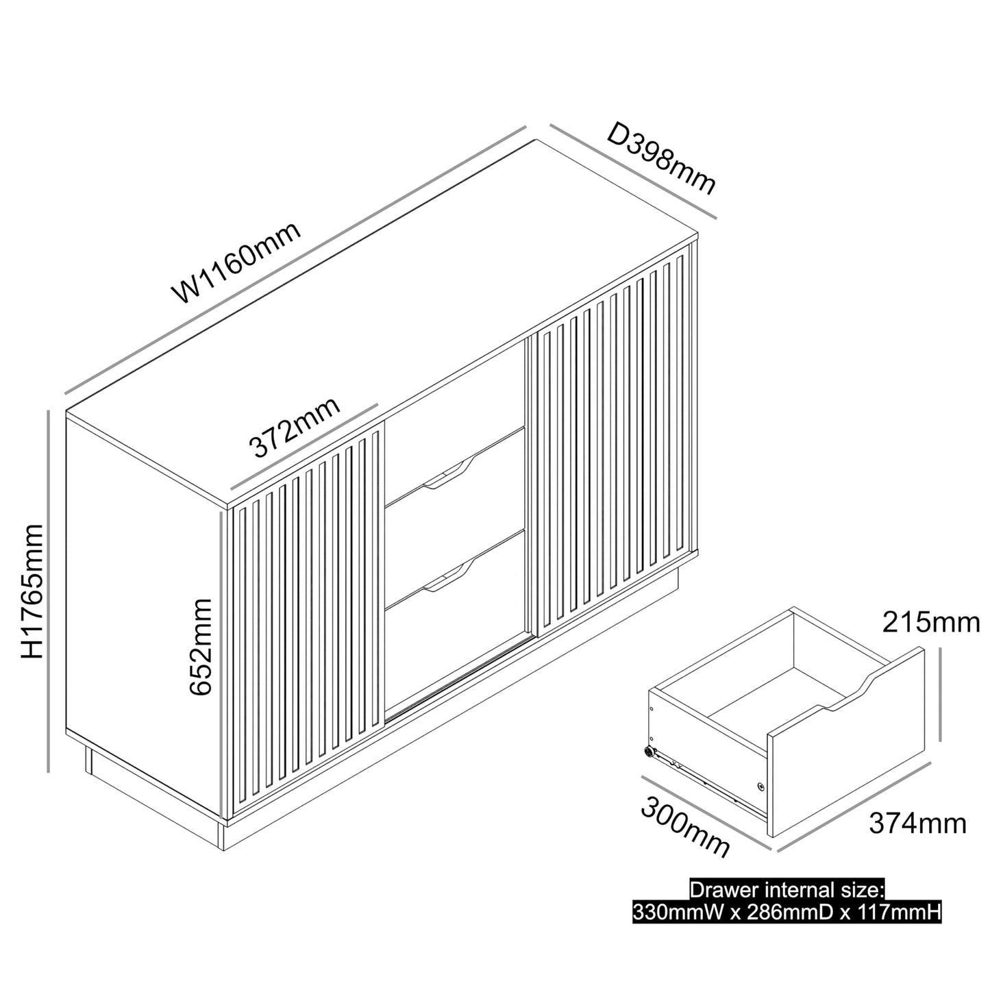 Galano Ryuki 2 Door 3 Drawer Sideboard - Storage Drawer Cabinet for Living Room, Bedroom, or Kitchen (Riviera Eichi)