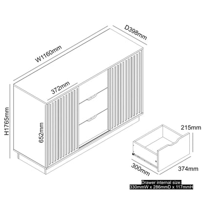 Galano Ryuki 2 Door 3 Drawer Sideboard - Storage Drawer Cabinet for Living Room, Bedroom, or Kitchen (Riviera Eichi)