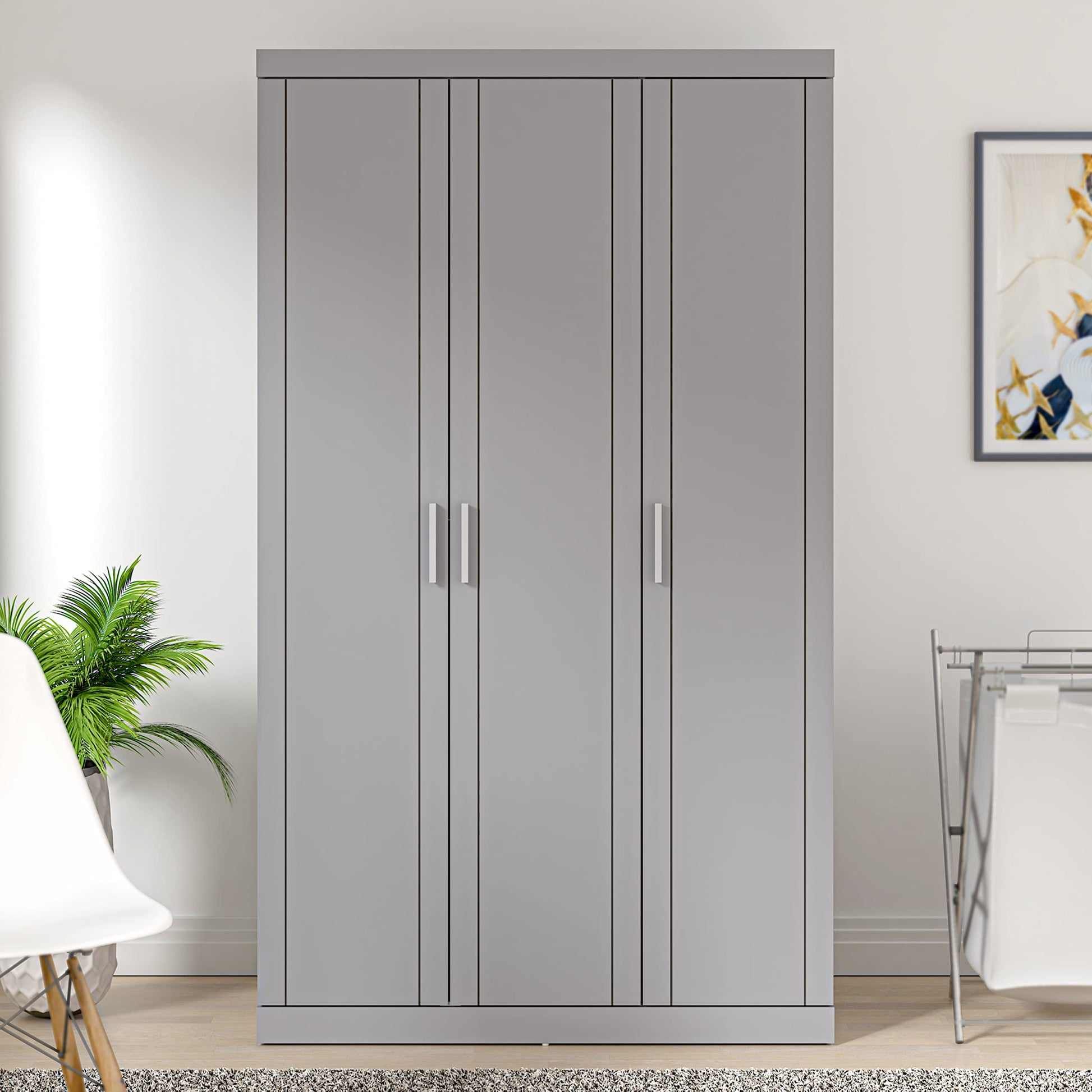 Galano Kimberley Wardrobe - Stylish & Sturdy 3 Door Wardrobe - Bedroom Furniture Unit with Hanging Rail Storage - ‎52.7 x 104.7 x 180.5 cm - Cool Grey