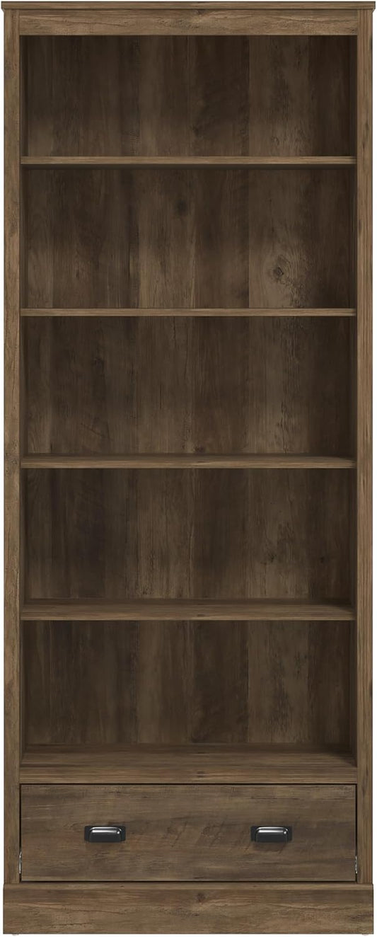 Galano Bristol Bookcase – 5 Tier Large Bookcase with 1 Drawer – Wooden Storage with Shelves – Display Storage Unit for Office, Living Room Furniture (Knotty Oak)