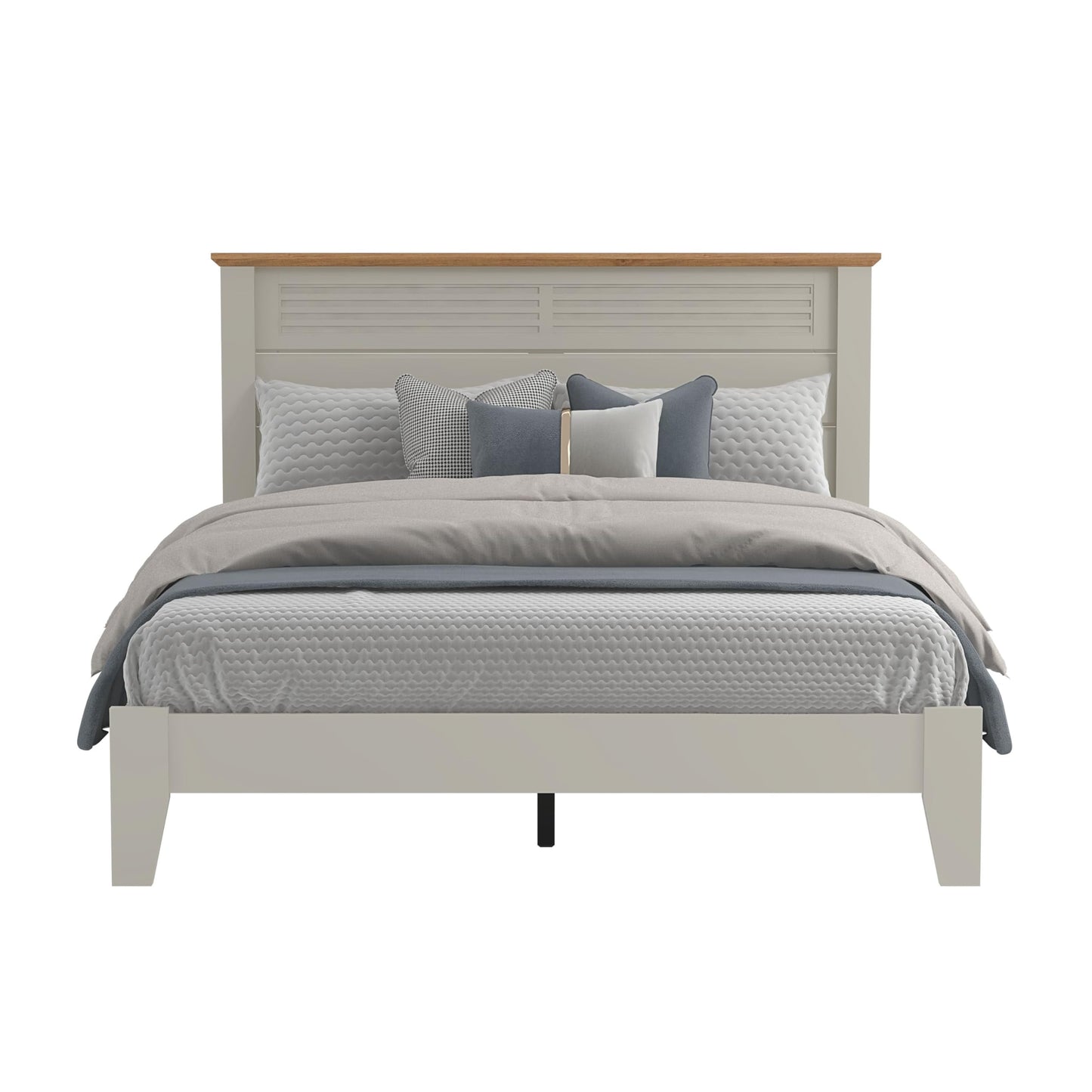 Galano Milan Double Bed - Stylish Wooden Bedframe with Mirrored Headboard - Sturdy Bedframe for Adult - Wood Slat Support - Easy Assembly – Bedroom Furniture (Pearl White Oak)