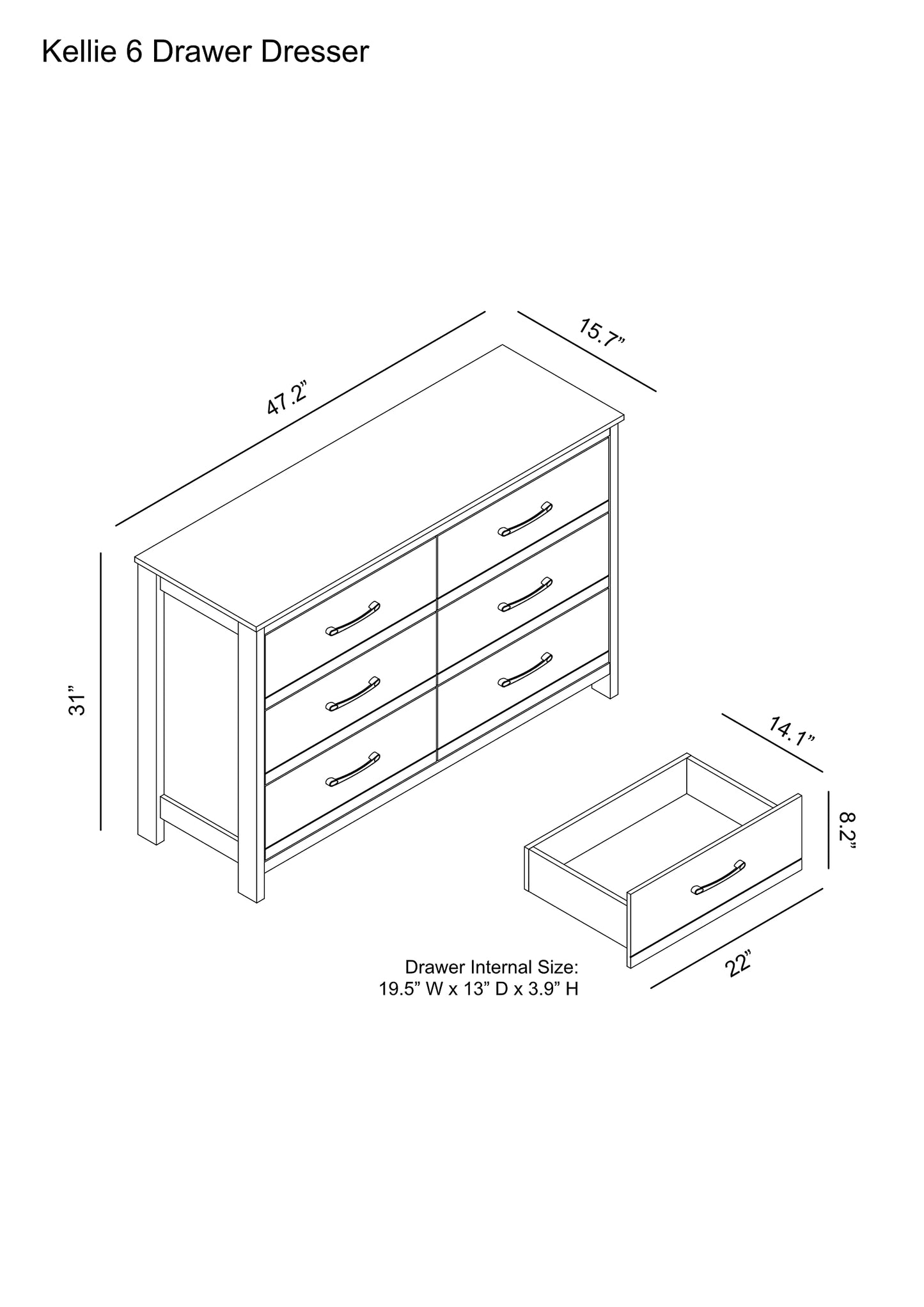 Galano Kellie Wooden 6 Drawer Dresser for Bedroom with Interlock, Modern Storage Chest Dresser for Nursery and Children, Wide Closer Organizer for Kids, 15.8" D x 47.2" W x 31.0" H, Dusty Grey Oak