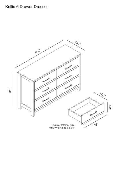 Galano Kellie Wooden 6 Drawer Dresser for Bedroom with Interlock, Modern Storage Chest Dresser for Nursery and Children, Wide Closer Organizer for Kids, 15.8" D x 47.2" W x 31.0" H, Dusty Grey Oak