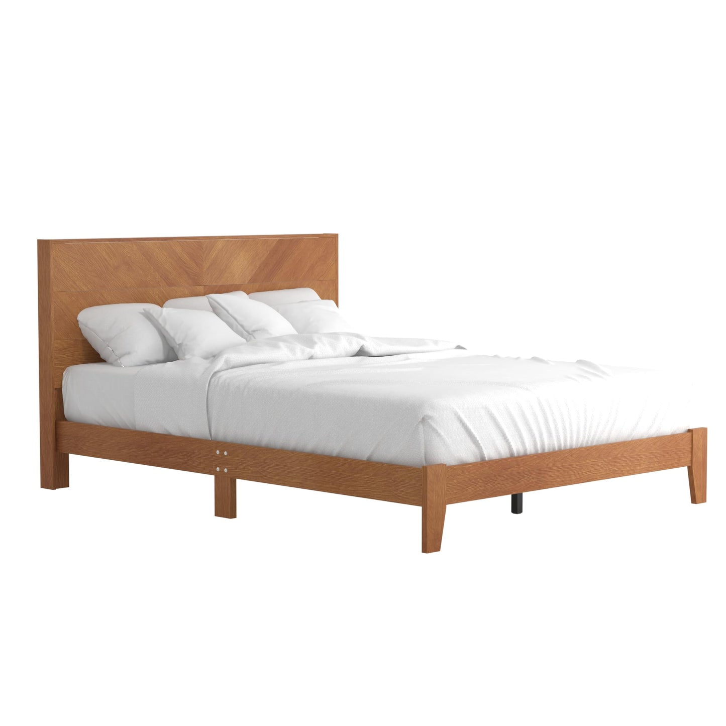 Galano Weiss Wood Platform Queen Bed Frame with Headboard, Fit 60'' x 80'' Mattress Foundation with Wood Slat Support, No Box Spring Needed, 64.2" L x 85.3" W x 40.1" H, Amber Walnut