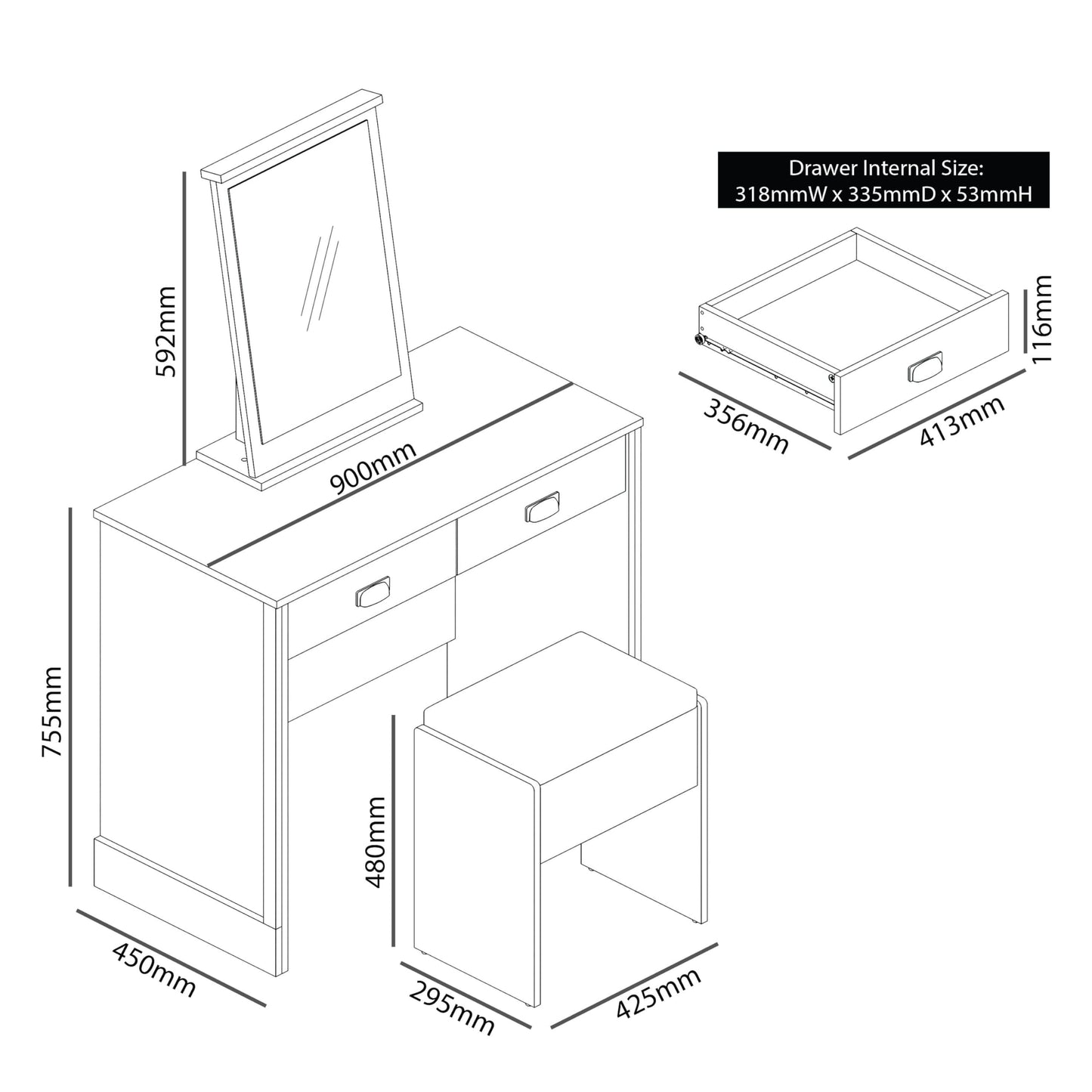 Galano Bristol Dressing Table with Mirror and Cushioned Stool - Bedroom Large Vanity Makeup Table with Drawer Storage – Console Table for Home Hallway and Living (Bristol)