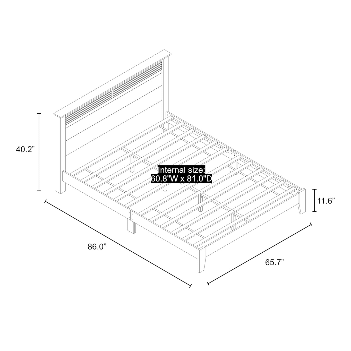 Galano Tiena Louvered Wood Platform Queen Bed Frame with Headboard, Mattress Foundation with Wood Slat Support, No Box Spring Needed, 65.75" L x 85.35" W x 40.16" H, Dusty Grey Oak