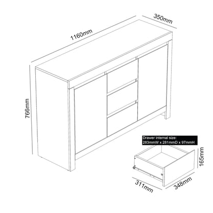 Galano Cubbot 2 Door 3 Drawer Sideboard - Storage Cabinet with 2 Doors and Drawers - Freestanding Cabinet for Living Room & Hallway - 35.3 x 116 x 76.5 cm - Dark Grey Oak