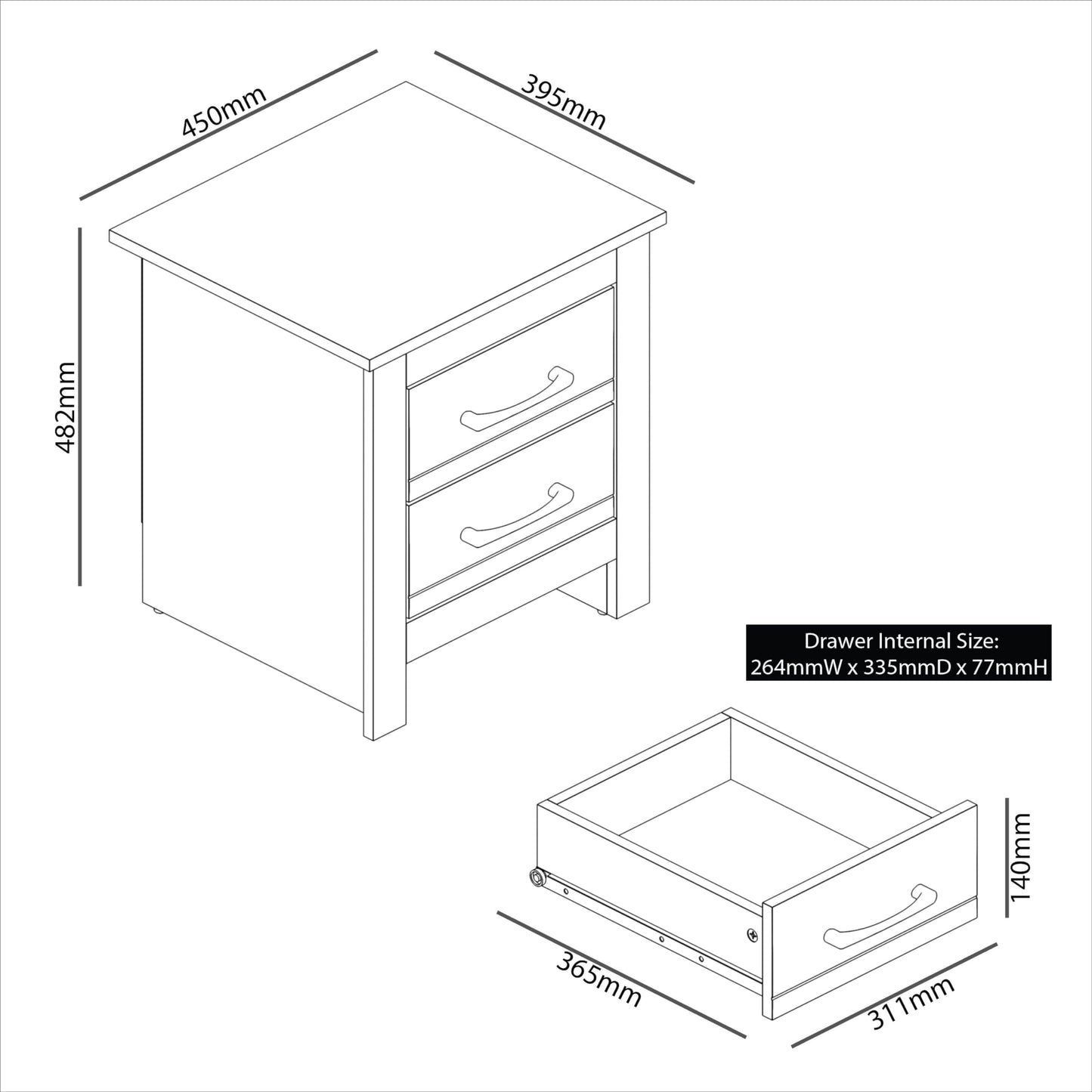 Galano Limestone Bedside Table - 2 Drawer Bedside Cabinet For Side Bedroom Organizer - Small Bedside table For Your Bed - ‎39.5 x 45 x 48.5 cm - White