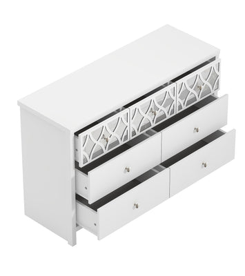 Galano Iris 3 Plus 4 Drawer Chest - Modern Multi Chest with Mirrored Drawers - Organizers and Storage Cabinet for Bedroom – Console for Entryway - Hallway or Living Room - White