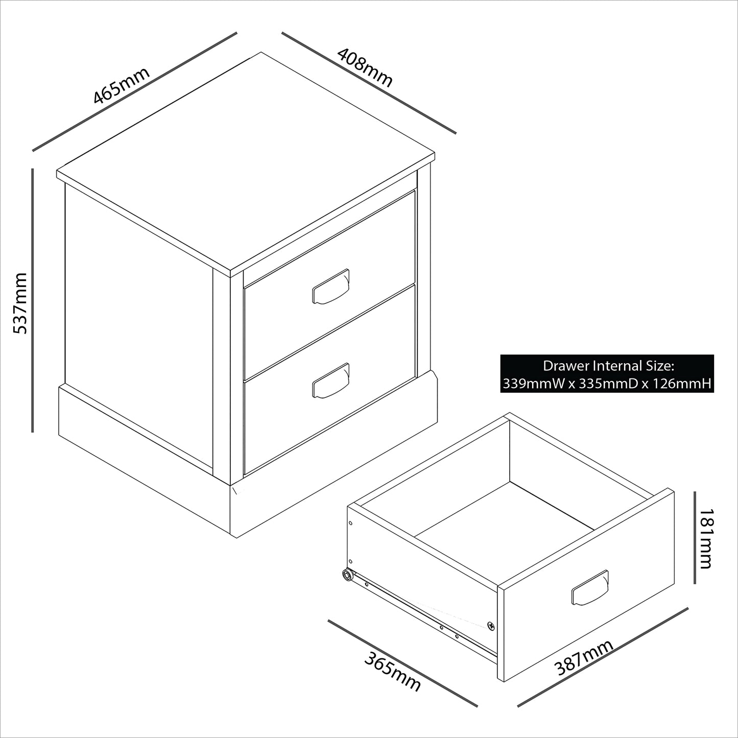 Galano Bristol 2 Drawer Bedside Table - Small Side Table, Organizers and Storage Cabinet for Hallway, Entryway or Bedroom Storage - W47.0 x D40.0 x H54.0cm -Dusty Grey Oak