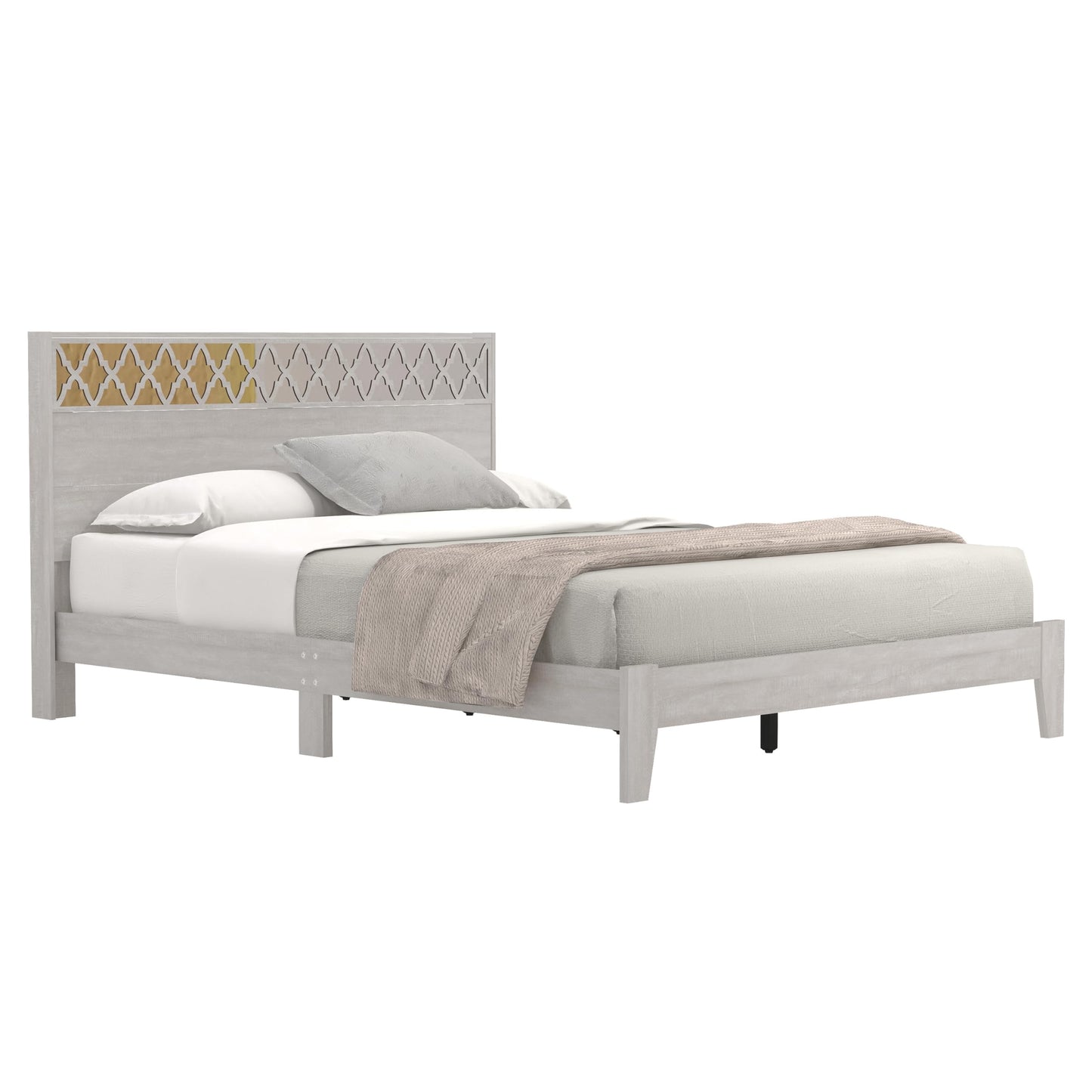 Galano Aideliz Queen Bed Frame with Headboard, Mattress Foundation with Wooden Slats Support, No Box Spring Needed, 64.17" L x 85.31" W x 40.16" H, Dusty Grey Oak