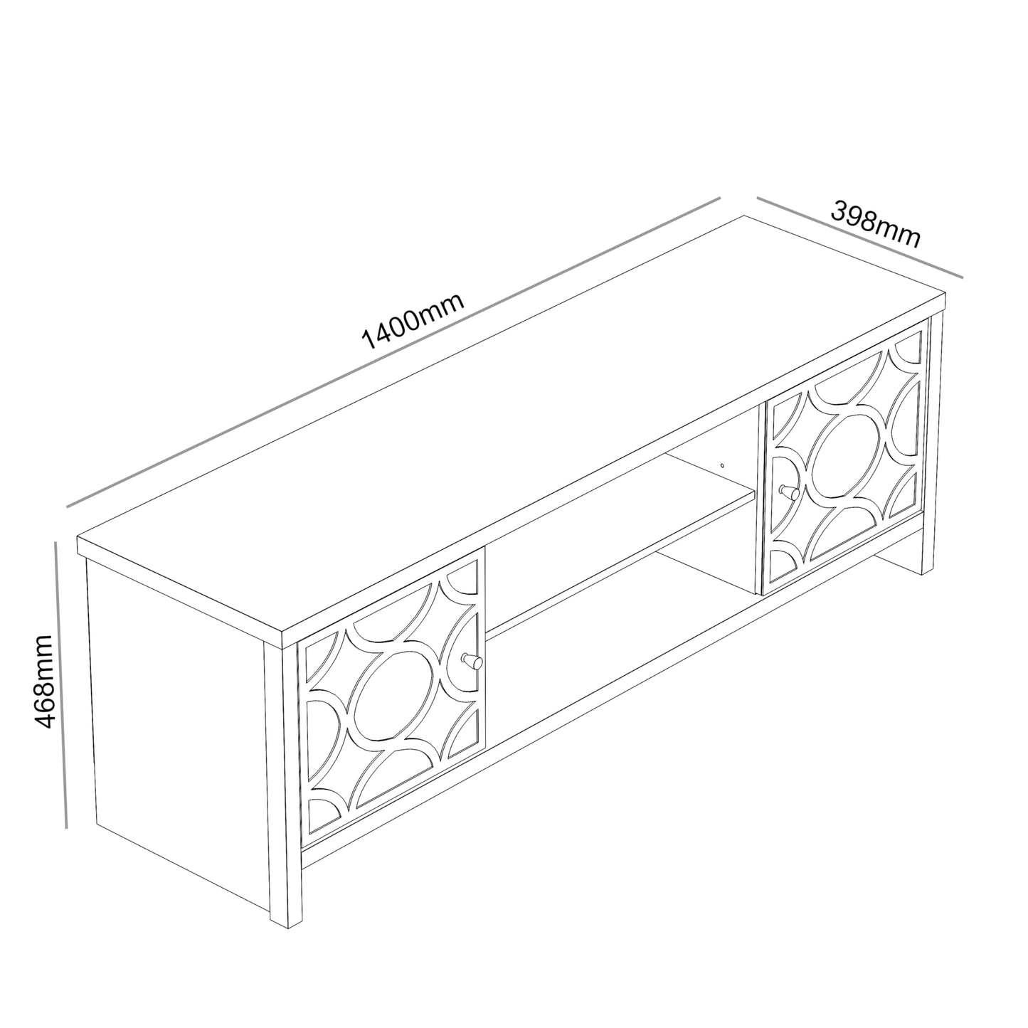 Galano Iris 2 Door TV Unit, Entertainment Centre for up to 60 inch TV, TV Stand Cabinet for Living Room, Large Storage (White) W140.0 x D39.8 x H46.8cm