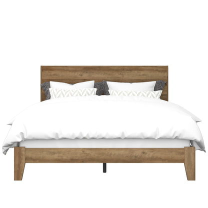 Galano Payne Wood Platform Queen Bed Frame with Headboard, Mattress Foundation with Wood Slat Support, No Box Spring Needed, 64.17" D x 85.31" W x 40.15" H, Knotty Oak