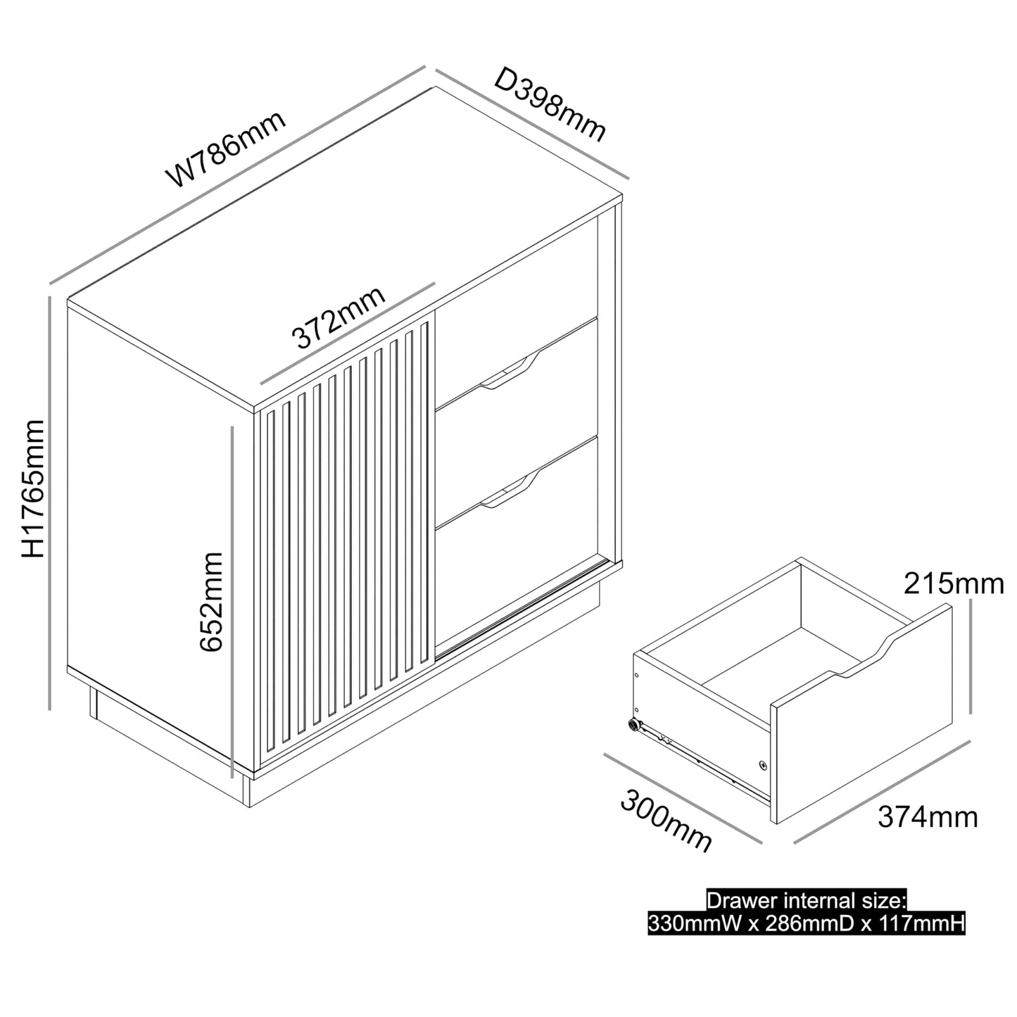 Galano Ryuki 2 Door 3 Drawer Sideboard - Storage Drawer Cabinet for Living Room, Bedroom, or Kitchen (Riviera Eichi)