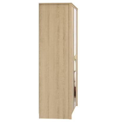 Galano Bonny 2 Door Wardrobe with Mirror - Stylish & Sturdy Wardrobe with Bar Gold Handle - Bedroom Furniture Unit with Hanging Rail Storage (Oslo Oak)