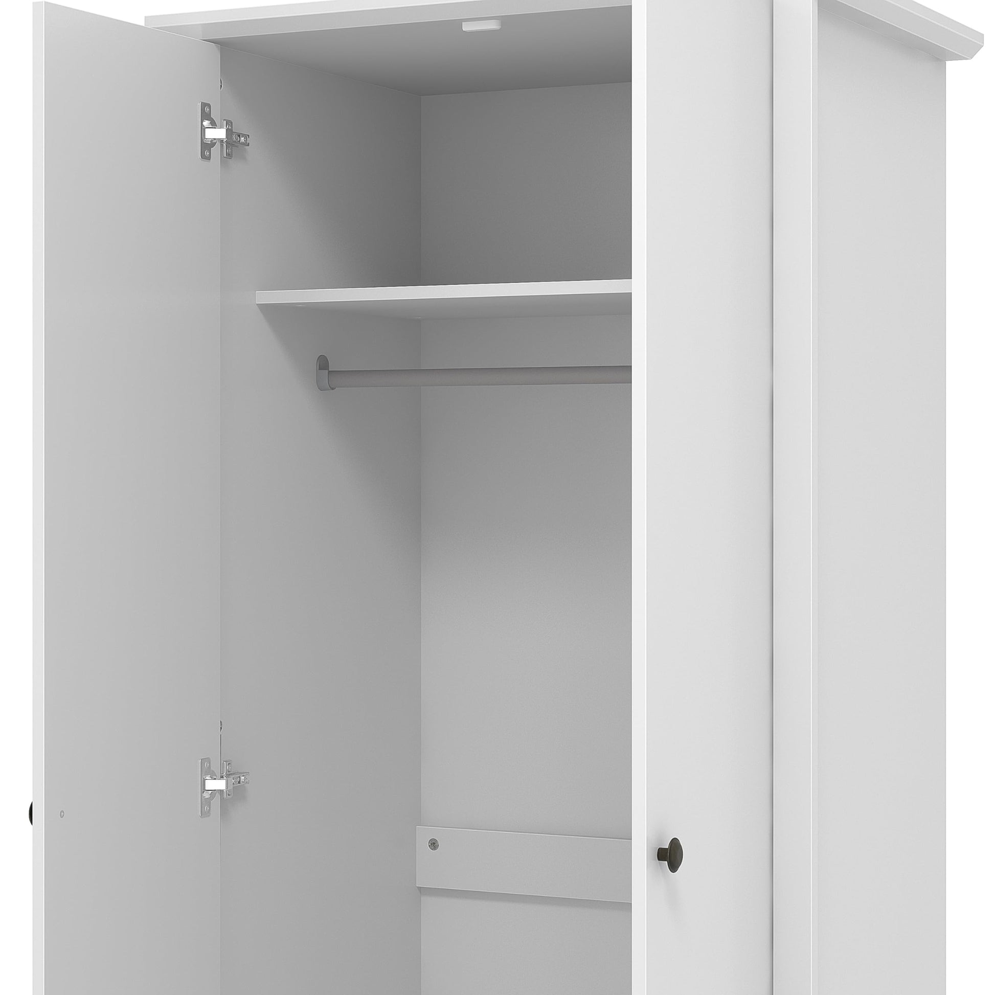 Galano Stella 2 Door Wardrobe - Stylish & Sturdy Wardrobe with Bar Gold Metal Handle - Bedroom Furniture Unit with Hanging Rail Storage (White)