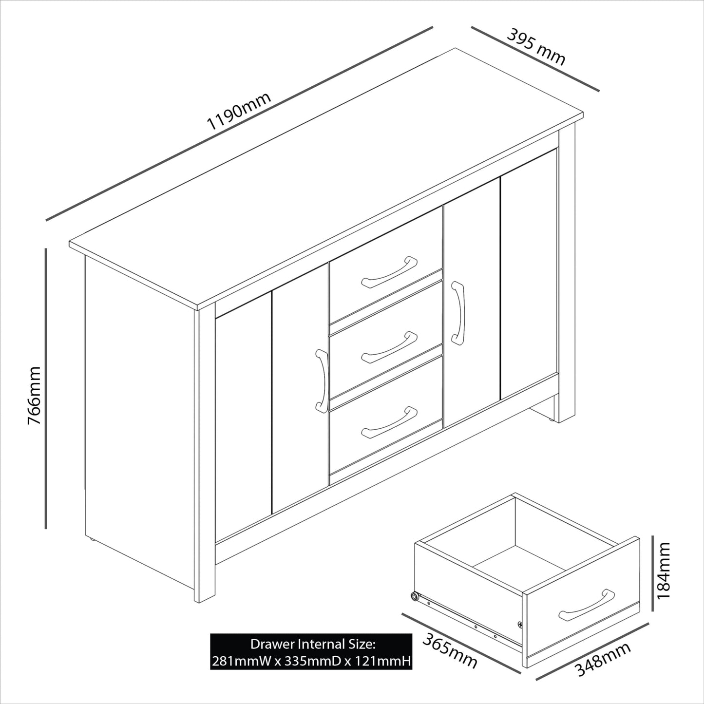 Galano Limestone 2 Door 3 Drawer Sideboard, Storage Cabinet and Organizers, Freestanding Cabinet for Living Room and Entryway (Dark Grey)