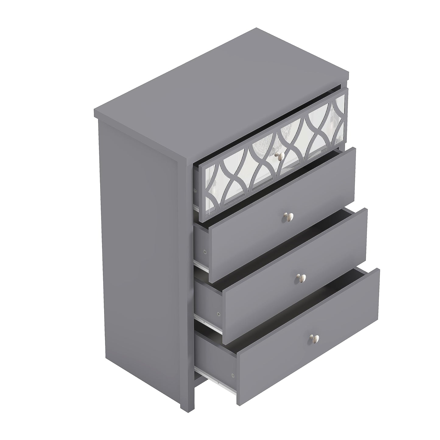 Galano Iris 4 Drawer Chest - Modern Cabinet with 1 Mirrored Drawers - Organizers and Storage for Bedroom – Console for Entryway - Hallway or Living Room - Grey,