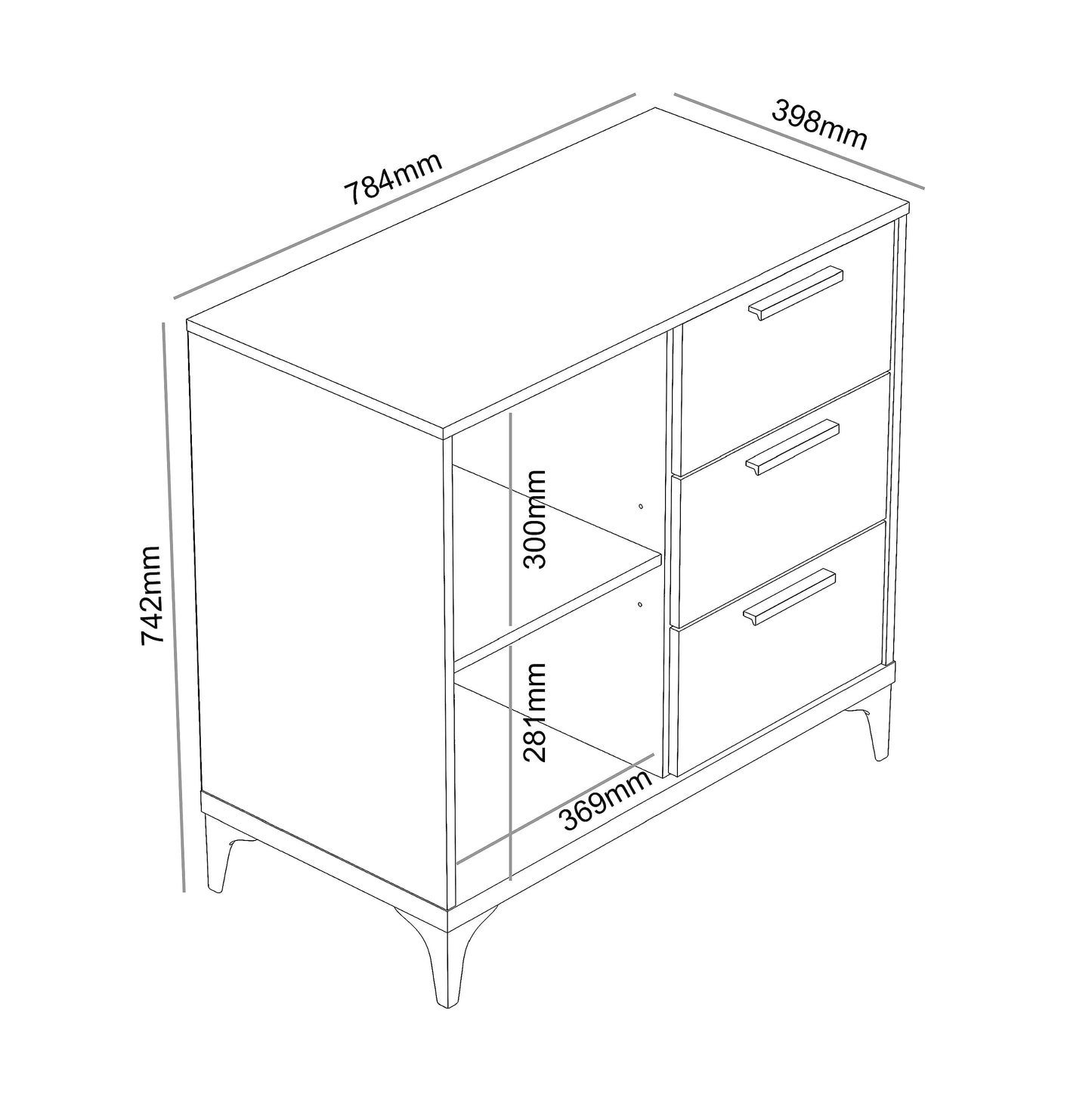 Galano Lawrence 1 Door 3 Drawer Sideboard - Cabinet Storage Organizer for Your Home - Storage Sideboard - Adjustable Shelves (Dusty Grey Oak)