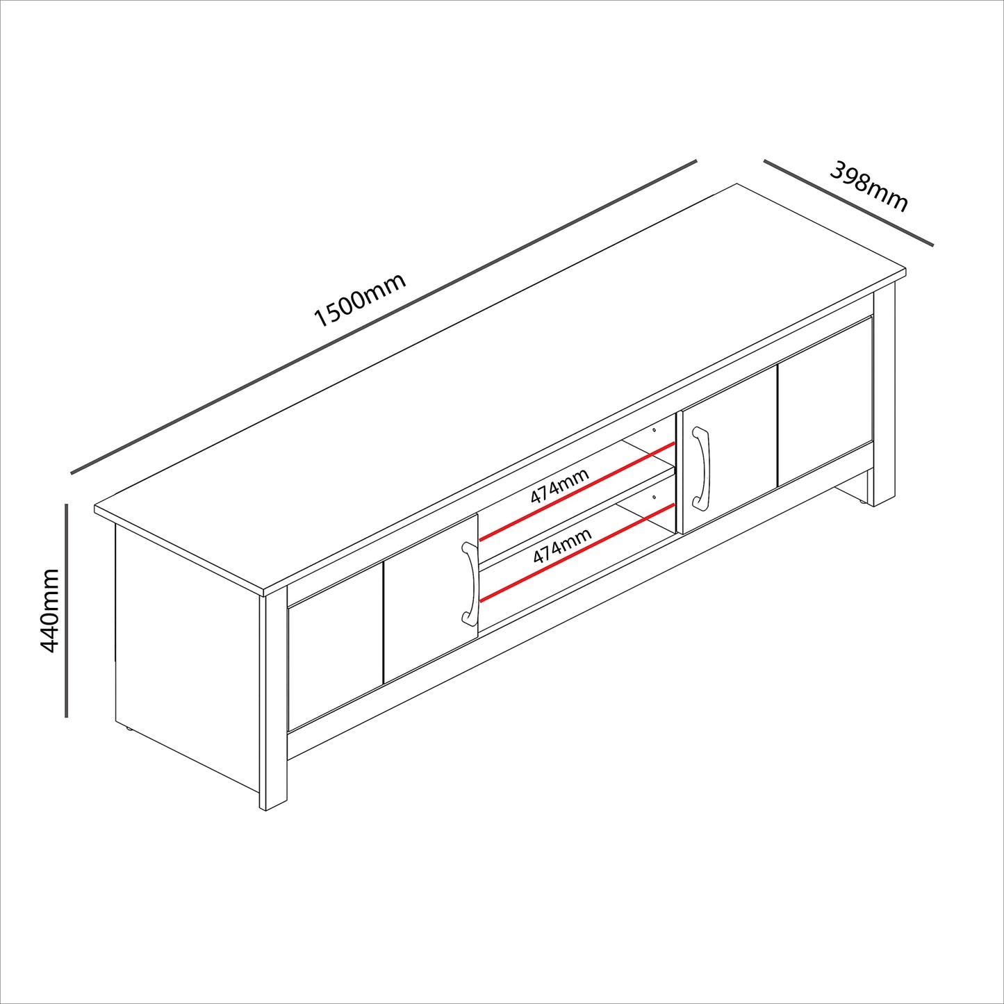 Galano Limestone Wide TV-Möbel, Entertainment-Center für Fernseher bis zu 65 Zoll, 150 cm TV-Möbel mit 2 Türen (Hellgrau) (FG-LR-PU-7-415-RV-UK)