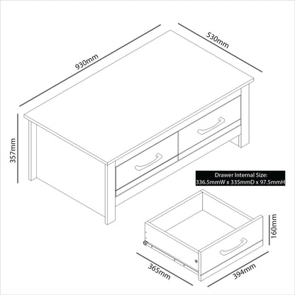 Galano Limestone Coffee Table - 2 Drawer Storage Unit - Engineered Wood Storage Cabinet, Rectangular Living Room Table with Storage (Dark Grey)