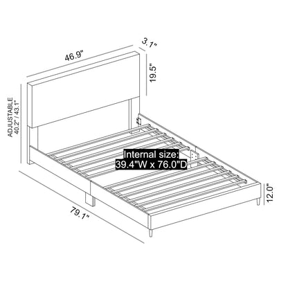 Galano Bayson Brooklyn Queen Size Bed Frame with Fabric Headboard, Heavy Duty Mattress Foundation, No Box Spring Needed, 64.17" D x 83.46" W x 43.11" H, Grey