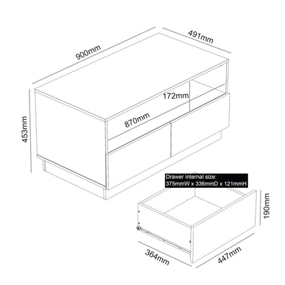 Galano Anderson Coffee Table - 2 Drawer Storage Unit - Engineered Wood Storage Cabinet, Rectangular Living Room Table with Storage (New White)