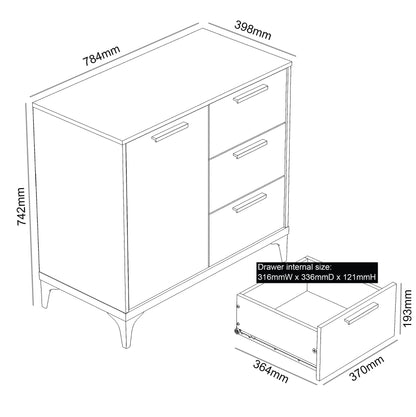 Galano Lawrence 1 Door 3 Drawer Sideboard - Cabinet Storage Organizer for Your Home - Storage Sideboard - Adjustable Shelves (Dusty Grey Oak)