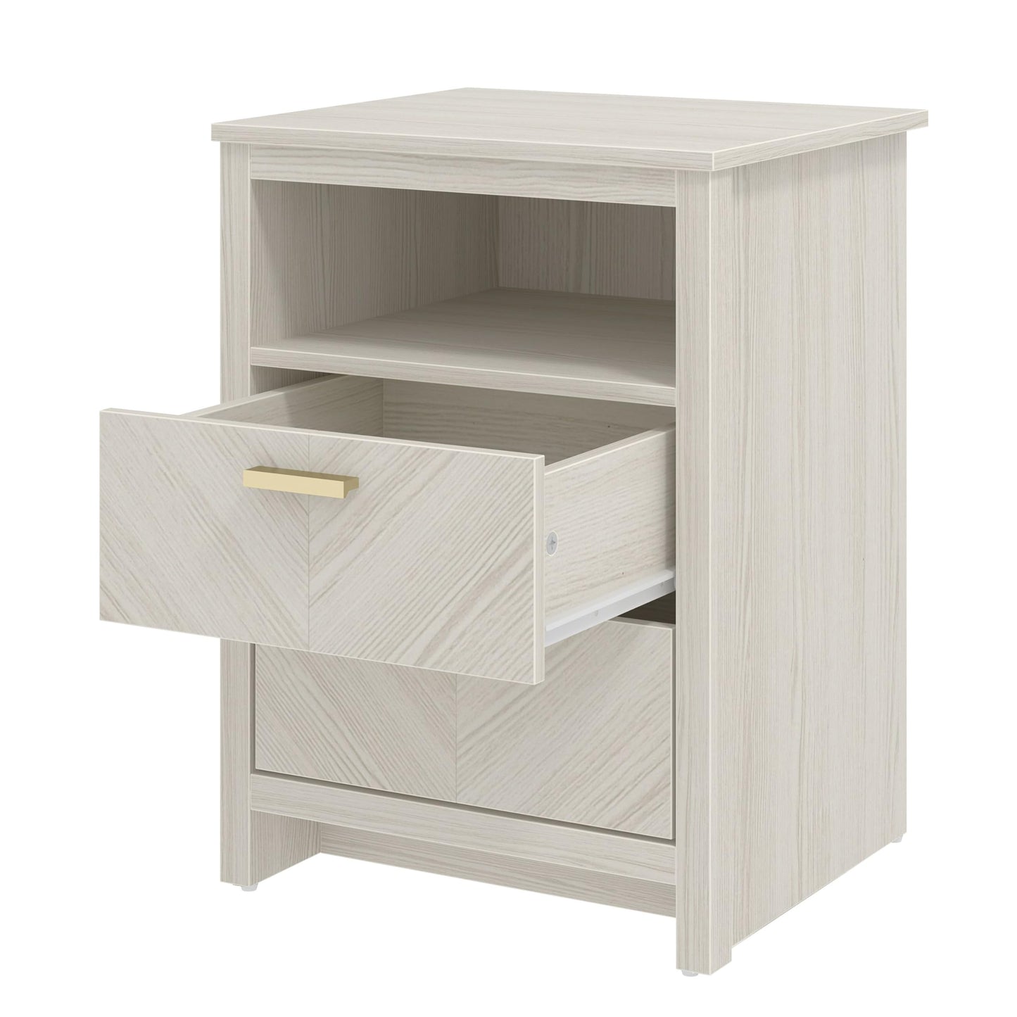 Galano Bonny 2 Drawer Bedside with Open Shelf - Organizers and Storage for Bedroom – Console for Entryway - Hallway or Living Room (New White)