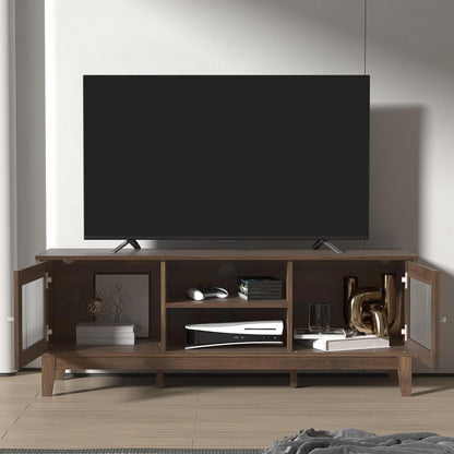 Galano Beverly Wide TV Unit, Entertainment Centre for up to 65" TV, 150cm TV Unit with 2 Doors, TV Stand Cabinet for Living Room, Large Storage - Walnut