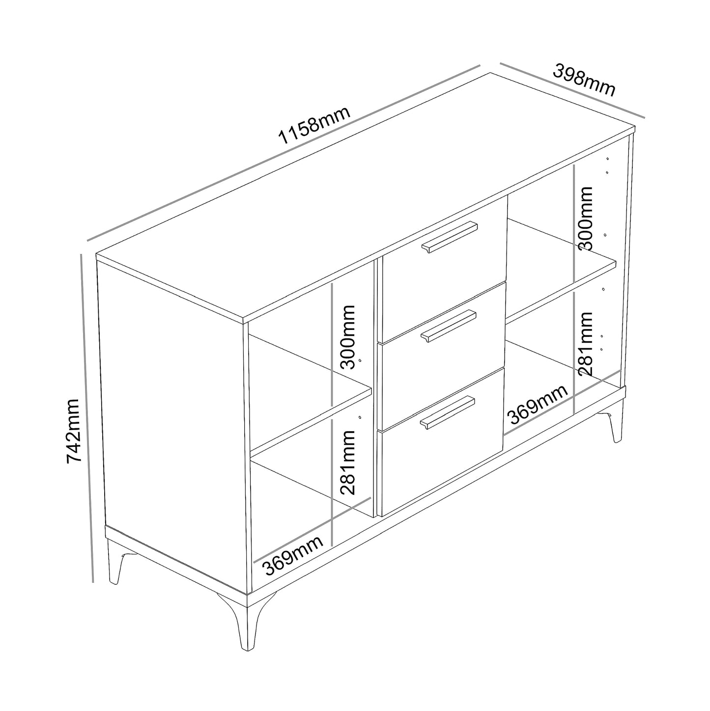 Galano Lawrence 1 Door 3 Drawer Sideboard - Cabinet Storage Organizer for Your Home - Storage Sideboard - Adjustable Shelves (Dusty Grey Oak)