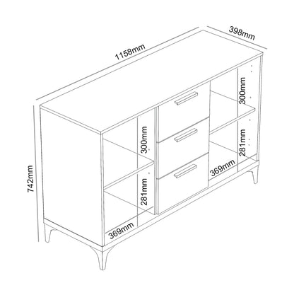 Galano Lawrence 1 Door 3 Drawer Sideboard - Cabinet Storage Organizer for Your Home - Storage Sideboard - Adjustable Shelves (Dusty Grey Oak)