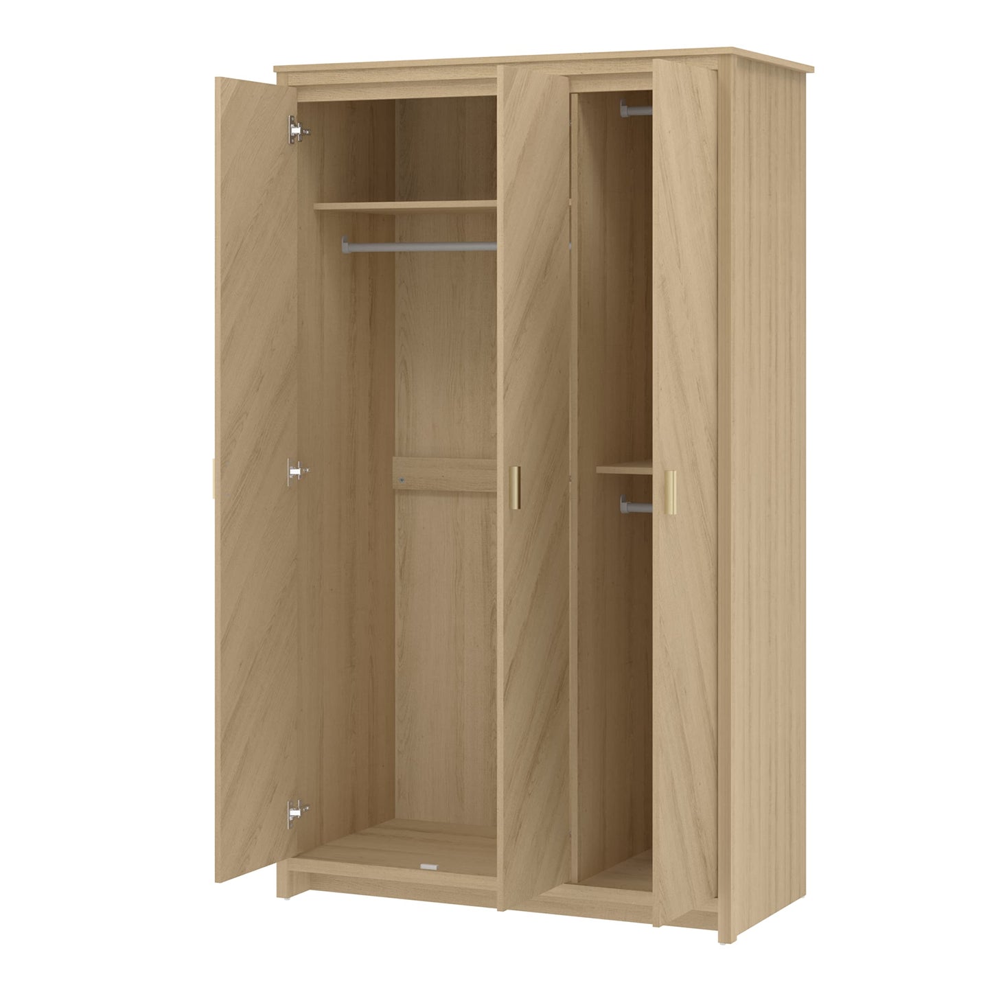 Galano Bonny 3 Door Wardrobe - Bedroom Furniture Unit with Hanging Rail Storage and Drawer, Wardrobe Storage Organizer (Oak)