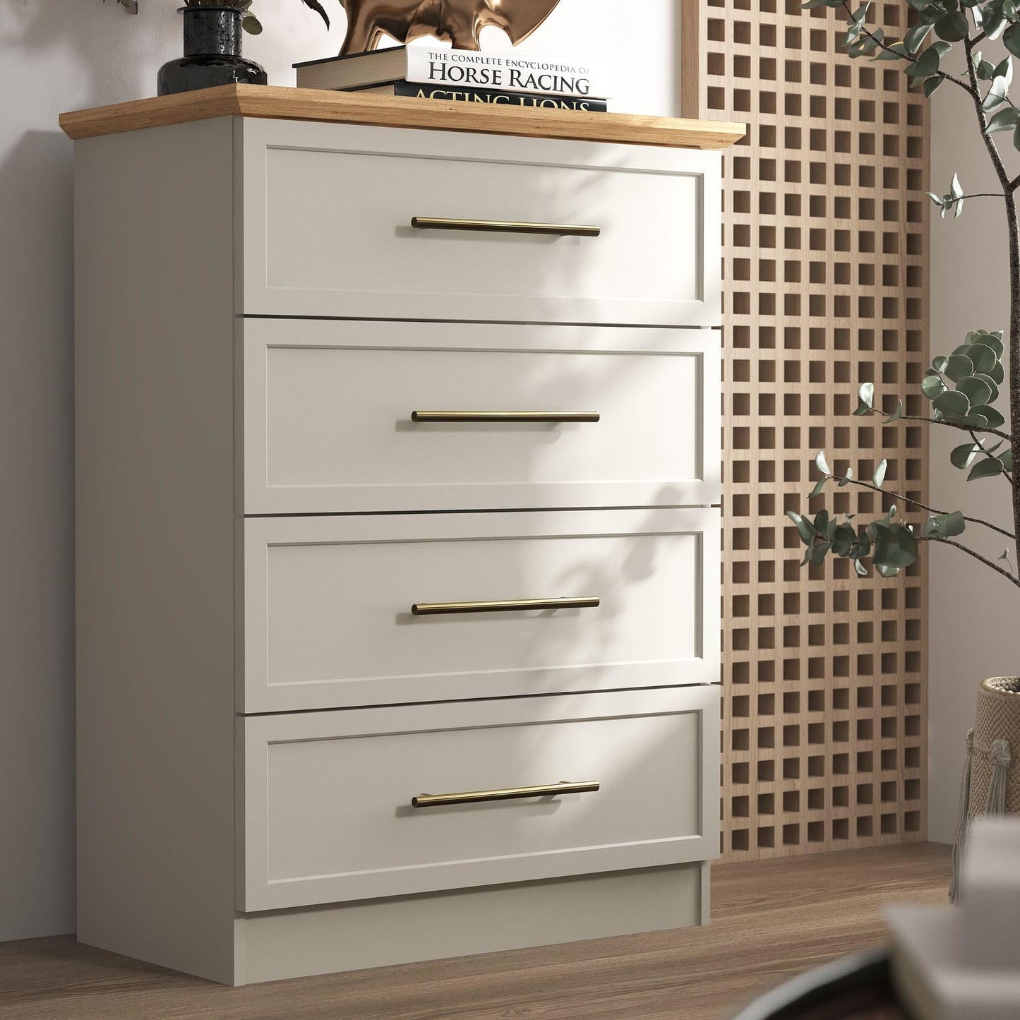 Galano Cleverton 4 Drawer Chest - Chest of Drawers with Storage for Bedroom - Closet Organizers and Storage Cabinet for Hallway, Entryway (Light Grey/Oak)