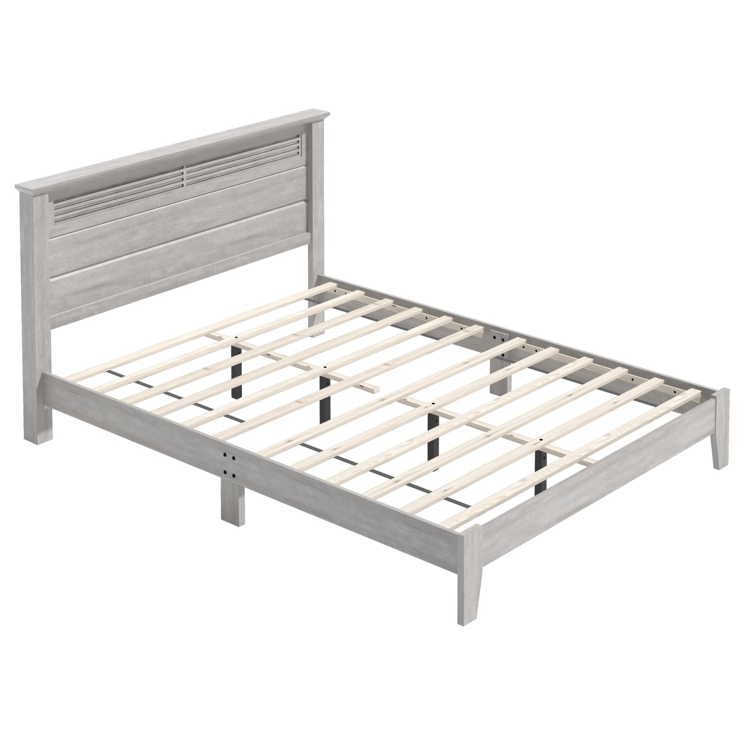 Galano Tiena Louvered Wood Platform Queen Bed Frame with Headboard, Mattress Foundation with Wood Slat Support, No Box Spring Needed, 65.75" L x 85.35" W x 40.16" H, Dusty Grey Oak