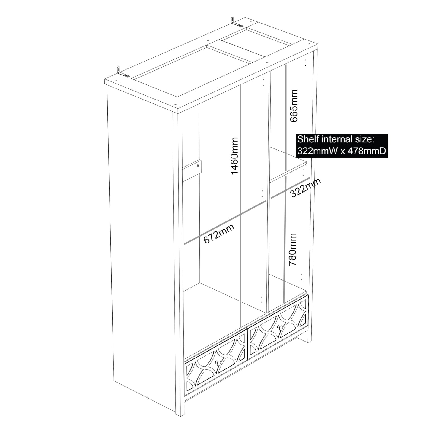 Galano Iris 3 Door 2 Drawer Wardrobe - Modern Stylish Bedroom Furniture Unit with Mirror Effect - Storage Organizer with Hanging Rail Storage and Drawer (Cool Grey)