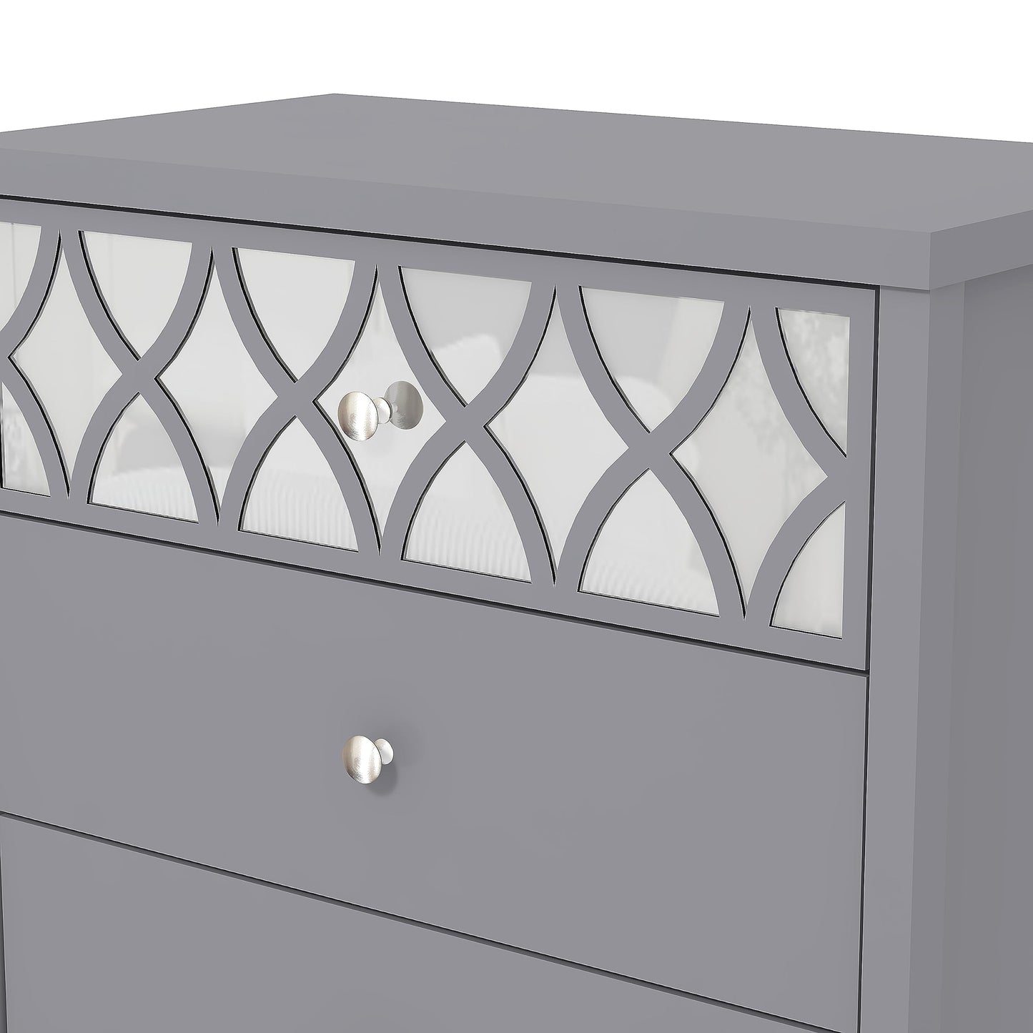 Galano Iris 4 Drawer Chest - Modern Cabinet with 1 Mirrored Drawers - Organizers and Storage for Bedroom – Console for Entryway - Hallway or Living Room - Grey,