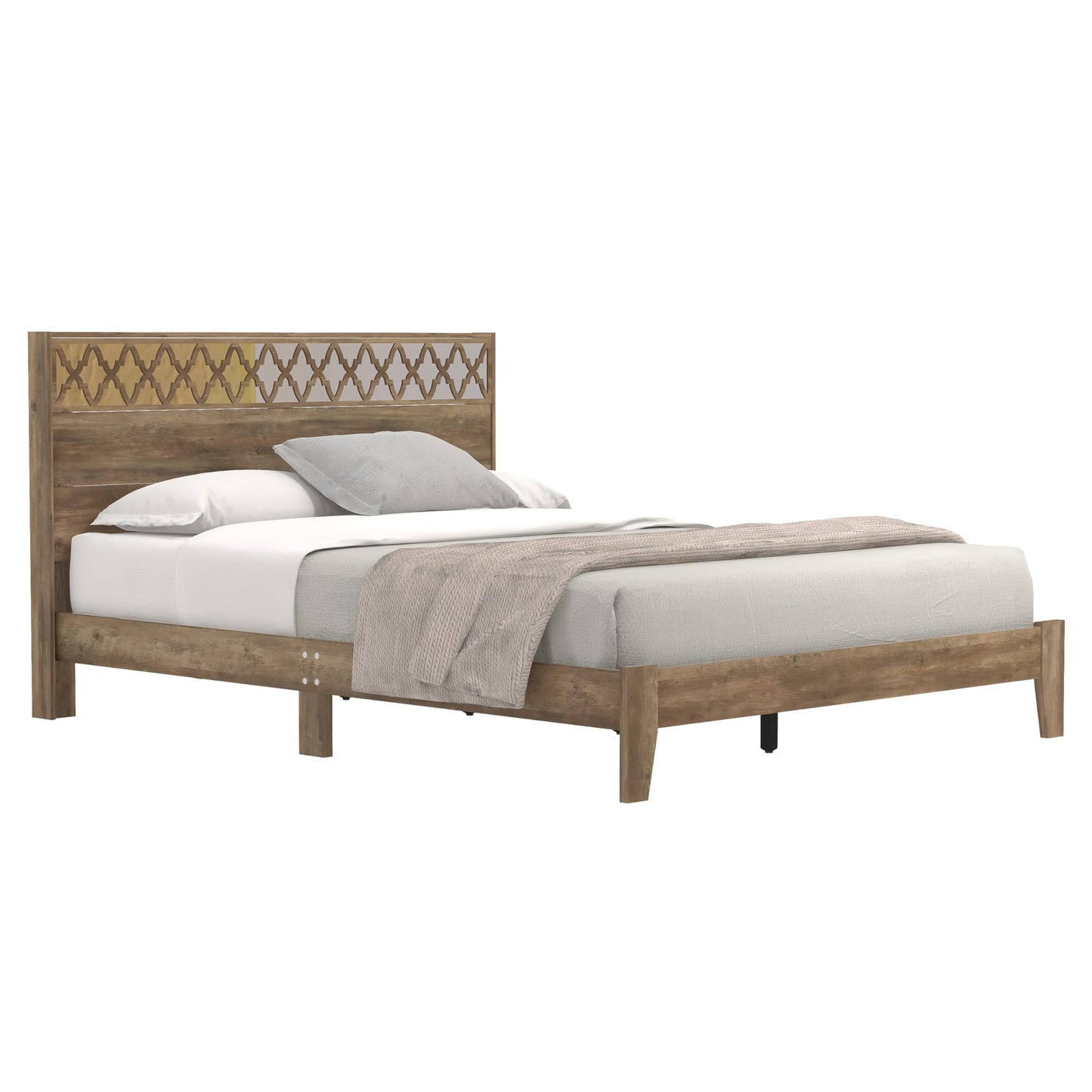 Galano Aideliz Queen Platform Bed Frame with Headboard and Wooden Slats Support, Mattress Foundation, No Box Spring Needed, 64.17" D x 85.31" W x 40.16" H, Knotty Oak