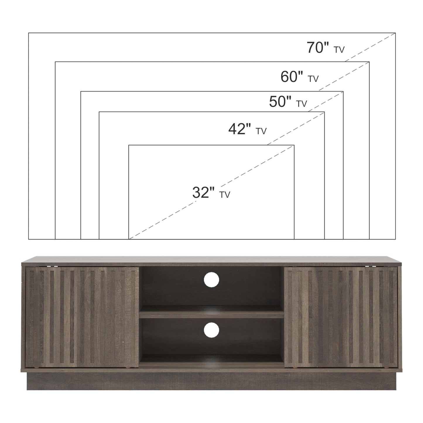 Galano Ryuki 2 Door TV Unit, Entertainment Centre for up to 65" TV, 150cm TV Unit with 2 Doors, TV Stand Cabinet for Living Room, Large Storage (Dark Oak)