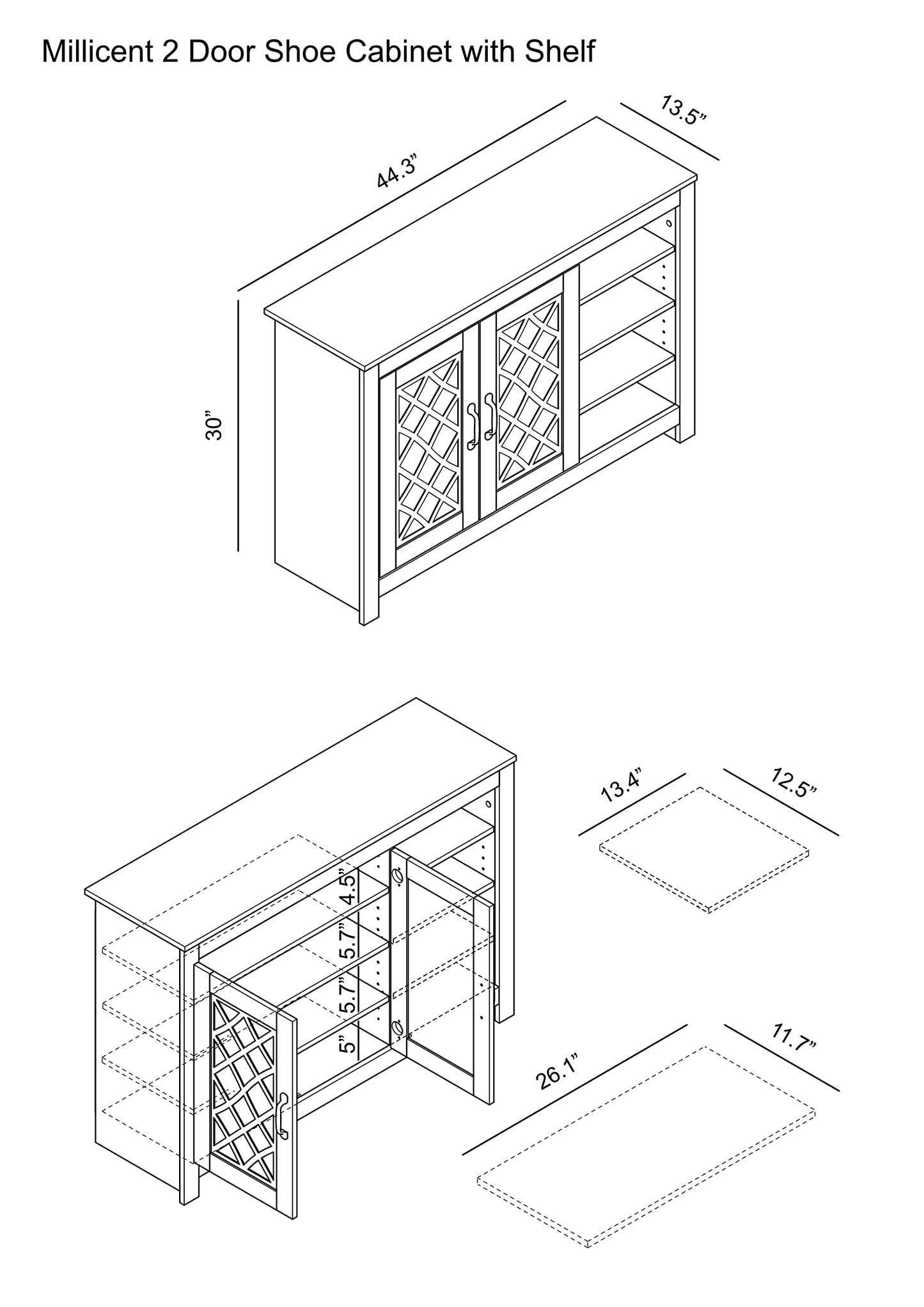 Galano Millicent Schuhschrank für 16 Paar Schuhe, freistehender Organizer mit verspiegelten Acryltüren für den Eingangsbereich, schmaler Schuhschrank, 34,3 cm T x 112 cm B x 76,2 cm H, Eiche in Staubgrau