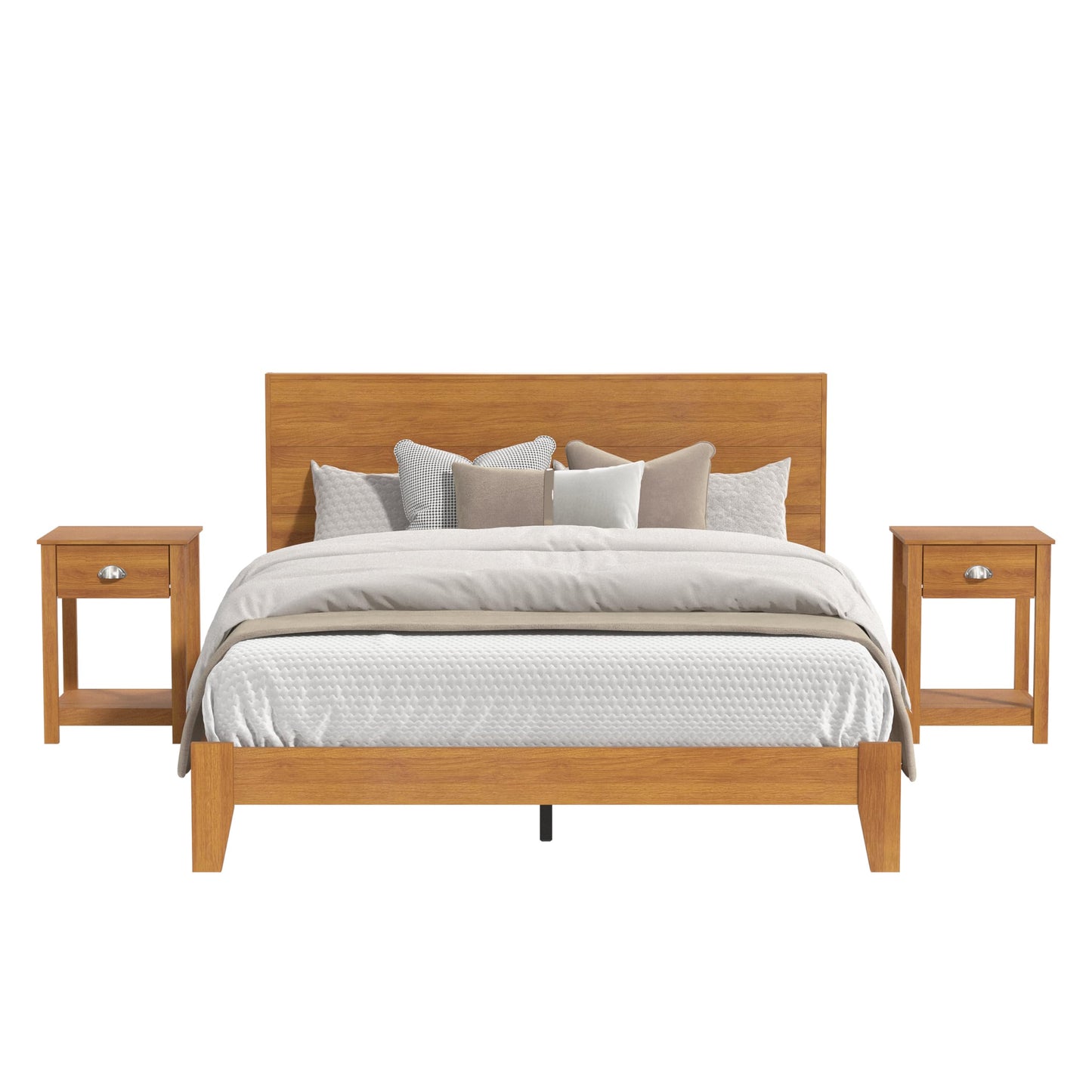 Galano Payne Queen Wood Bed Frame with Headboard & Set of 2 Nightstands, Fit 60'' x 80'' Mattress with Wood Slat Support, No Box Spring Needed, 64.2" L x 85.3" W x 40.1" H, Dusty Grey Oak