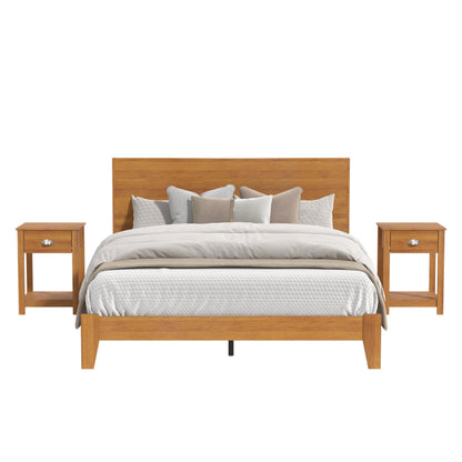 Galano Payne Queen Wood Bed Frame with Headboard & Set of 2 Nightstands, Fit 60'' x 80'' Mattress with Wood Slat Support, No Box Spring Needed, 64.2" L x 85.3" W x 40.1" H, Dusty Grey Oak