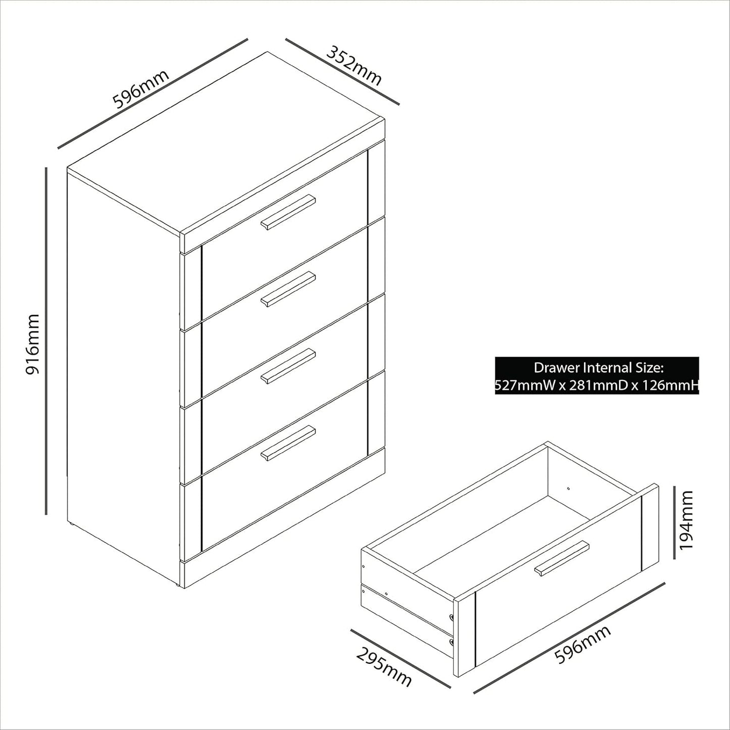 Galano Kimberley 4 Drawer Chest - Tall Drawer Chest with Storage for Bedroom - Chest of Drawers for Clothes - Storage Cabinet for Hallway, Entryway - White