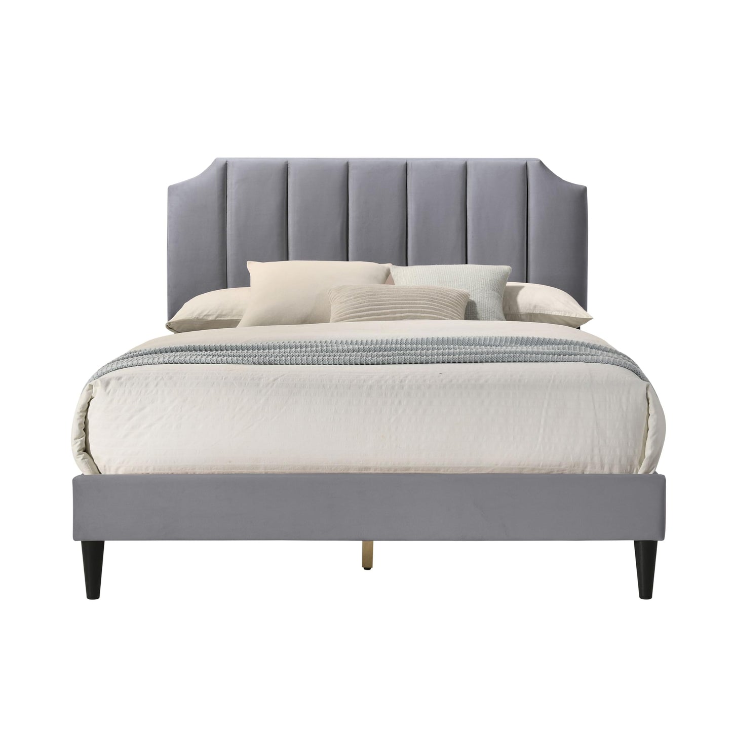 Galano Newry Upholstered Double Bed - Stylish Fabric Bedframe with Headboard - Sturdy Bedframe for Adult with Wooden Slat Support - Easy Assembly (Grey)