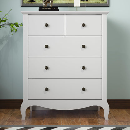 Galano Stella 3+2 Drawer Chest - Modern Cabinet with 5 Drawers - Organizers and Storage for Bedroom – Console for Entryway - Hallway or Living Room (White)