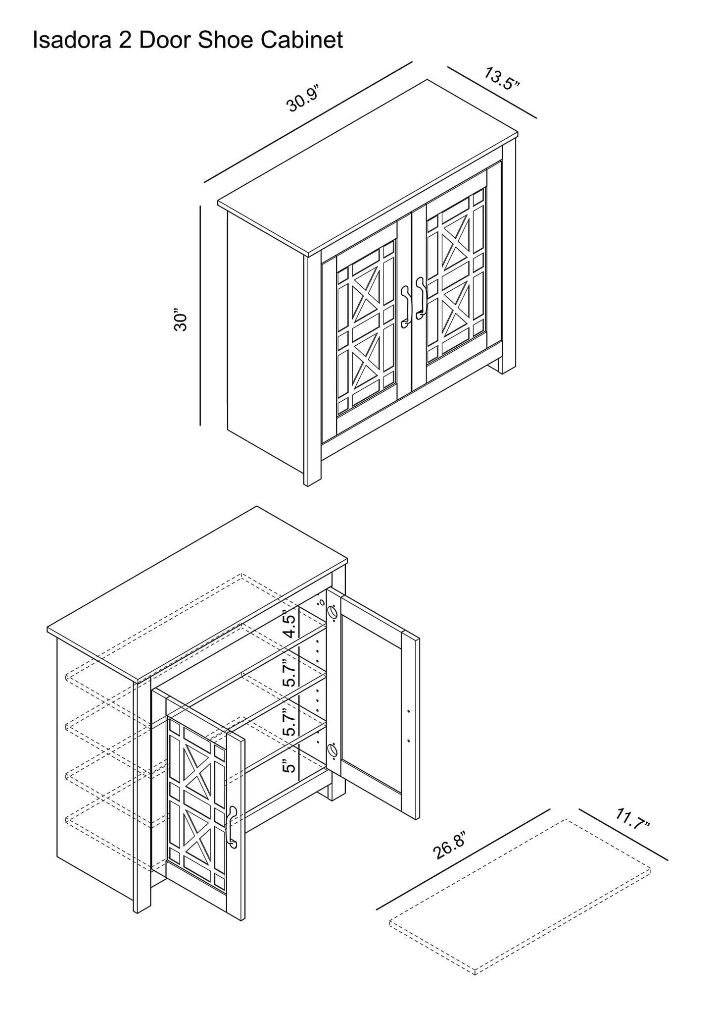 Galano Isadora Schuhschrank für 12 Paar Schuhe, freistehender Organizer mit verspiegelten Acryltüren für den Eingangsbereich, schmaler Schuhschrank, 34,3 cm T x 78,1 cm B x 76,2 cm H, Eiche in Staubgrau