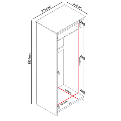 Galano Bonny 2 Door Wardrobe with Mirror - Stylish & Sturdy Wardrobe with Bar Gold Handle - Bedroom Furniture Unit with Hanging Rail Storage (New White)